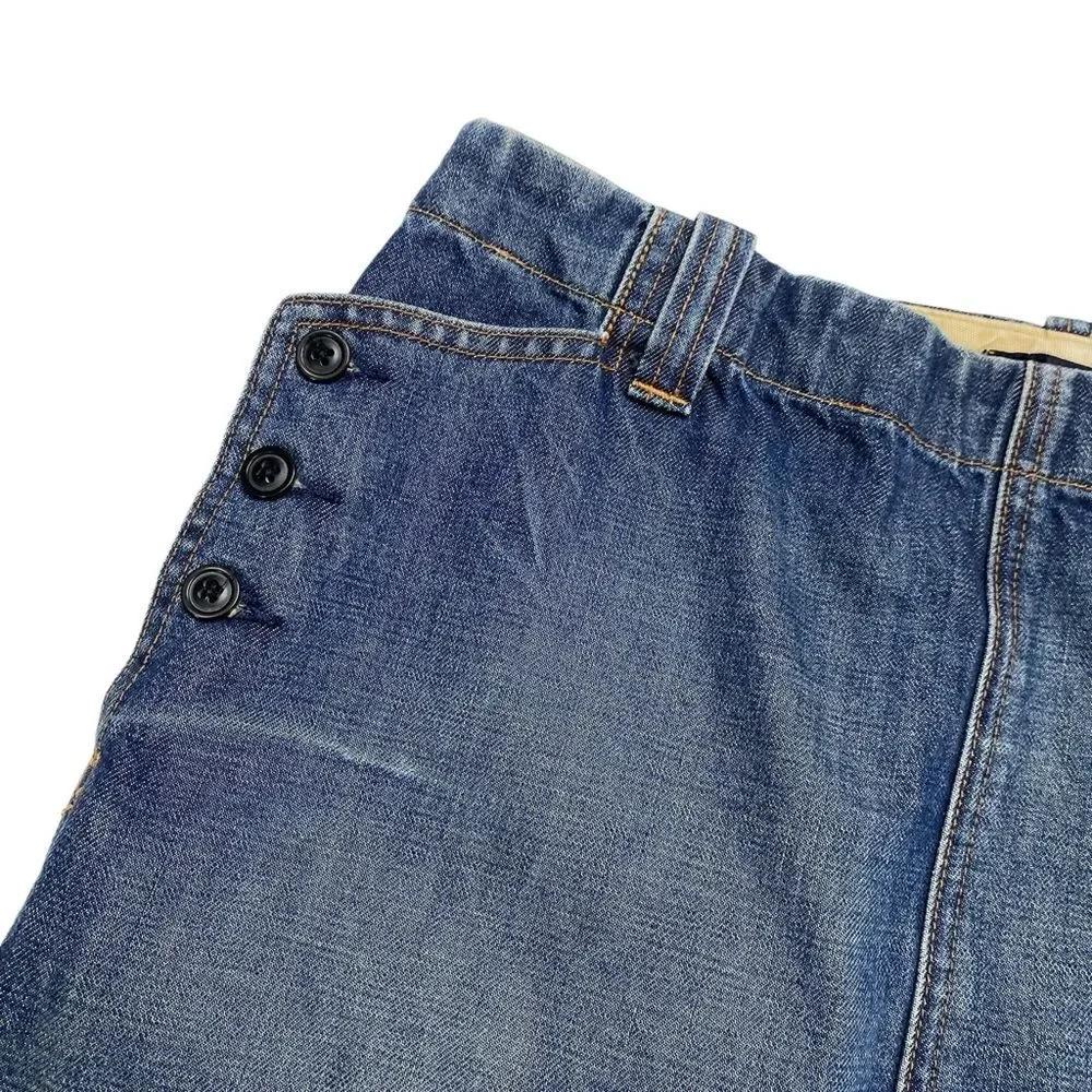 J Crew Denim Mini Skirt Side Buttons Pockets Side Zip Blue Sz 8